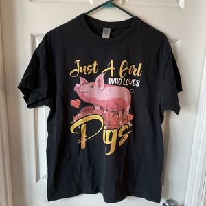 Gildan Heavy Cotton Graphic T Shirt Women’s Large Girl Who Loves Pigs